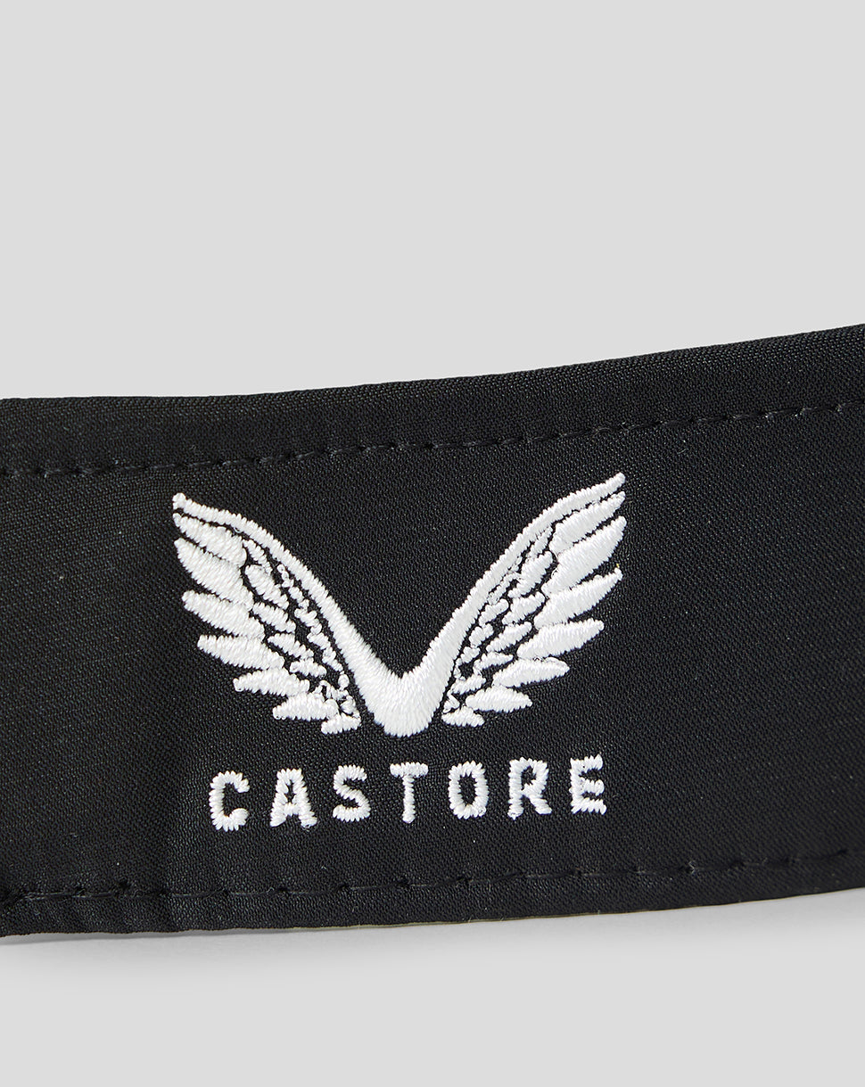 Black visor with white 'Castore' logo on a light gray background