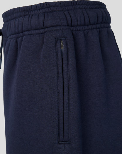 Navy Leicester Tigers travel shorts close up of waistband with zip side pocket