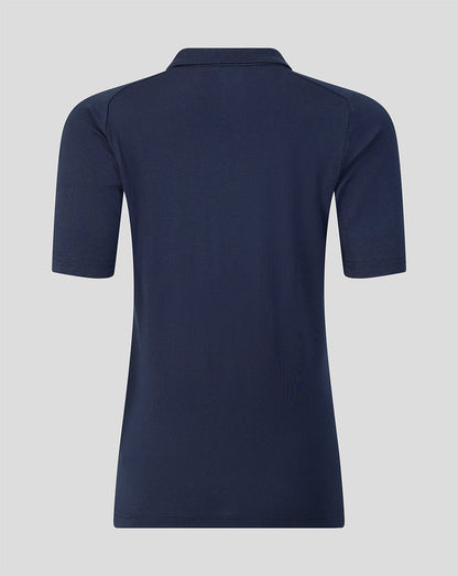Navy blue polo shirt on a light gray background