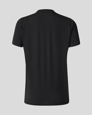 Black t-shirt on a light gray background
