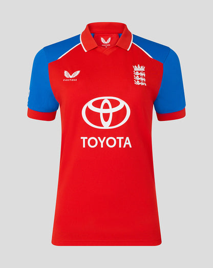 Red and blue sports jersey with Toyota logo on a gray background