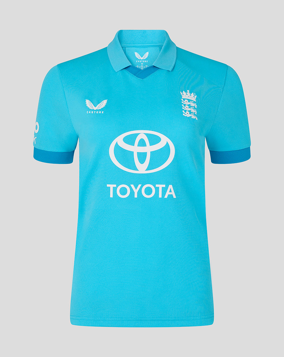 Blue sports jersey with Toyota logo on a gray background