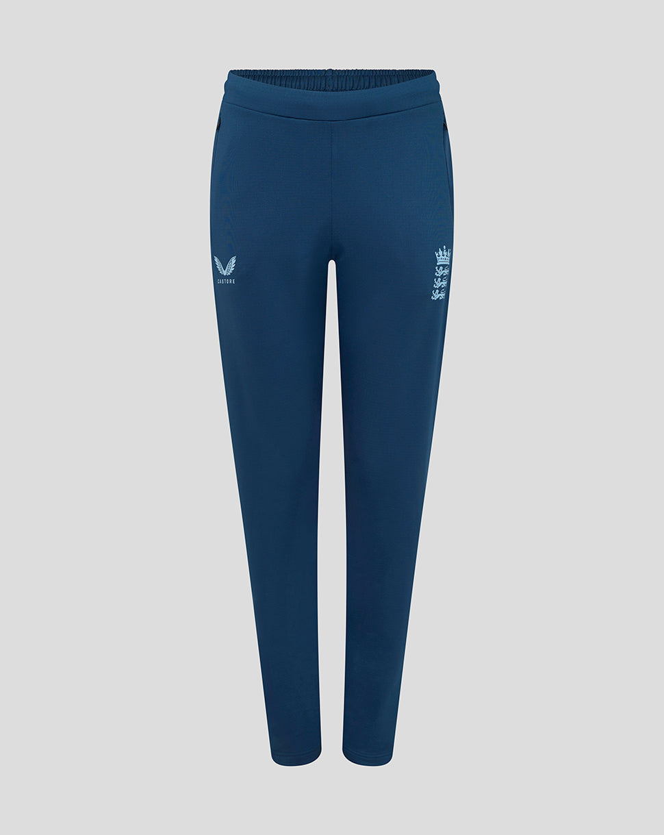 Navy blue leggings with a logo on a light gray background