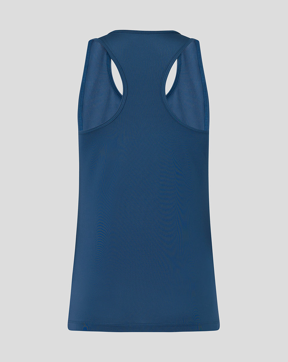 Blue tank top on a light gray background
