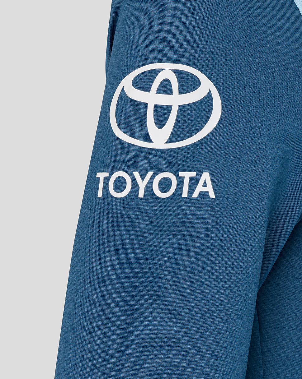 Blue sweatshirt with Toyota logo on a gray background