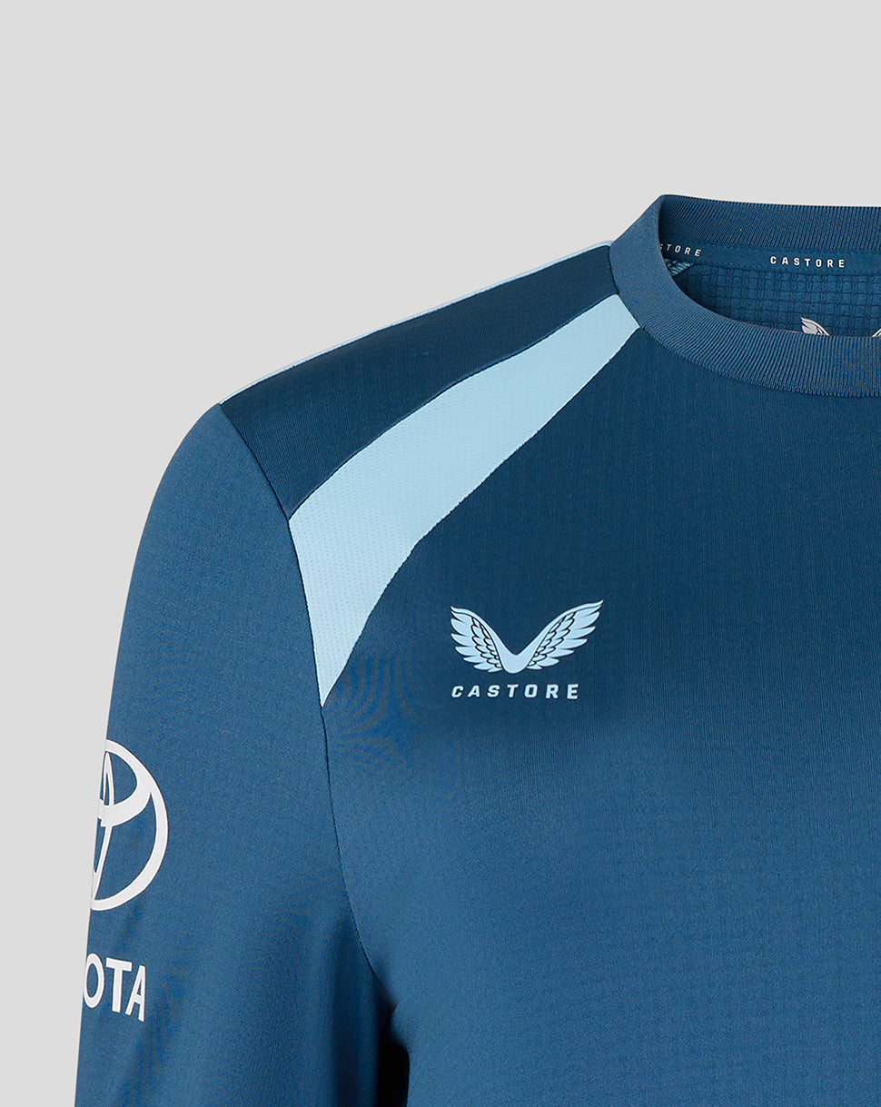 Blue sports jersey with Castore and Toyota logos on a gray background