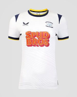 White sports jersey with 'Spud Bros' text and logo on a gray background