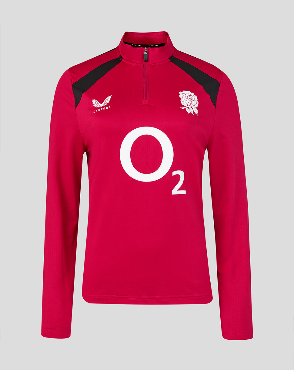 Red sports jacket with black accents and a logo on a gray background