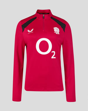 Red sports jacket with black accents and a logo on a gray background
