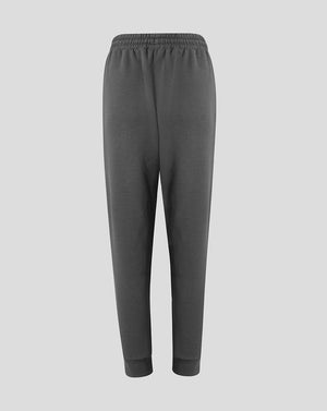 Full-length view of grey Saracens Travel Joggers with ribbed cuffs