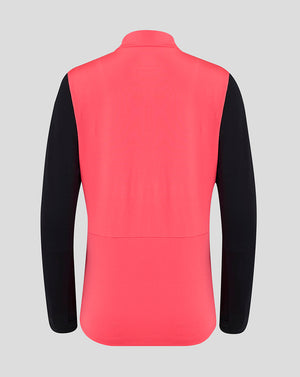 Pink and black vest on a gray background