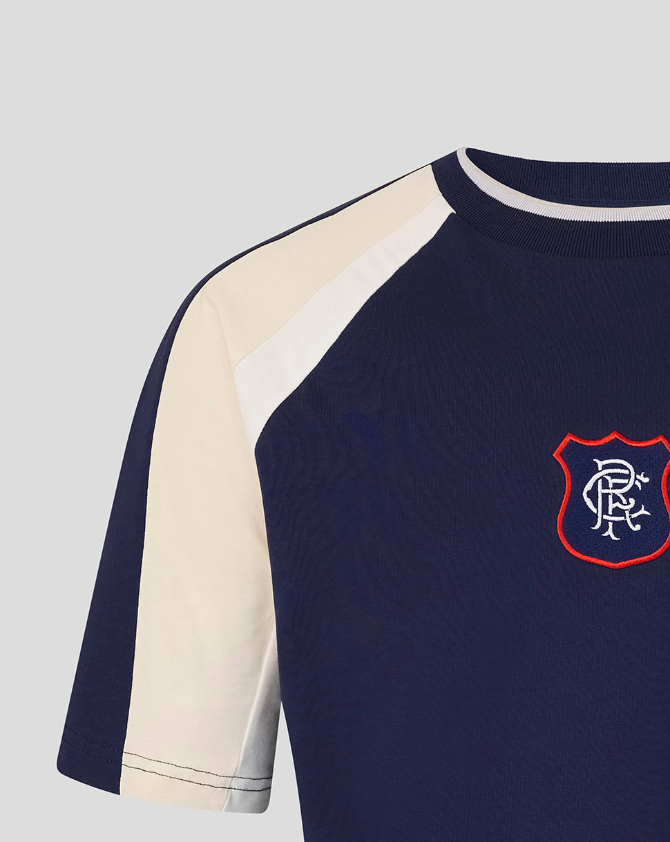 Rangers Unisex 25/26 Art of Football Panelled 90s T-Shirt - Navy