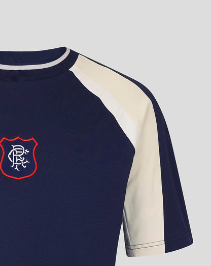 Rangers Unisex 25/26 Art of Football Panelled 90s T-Shirt - Navy