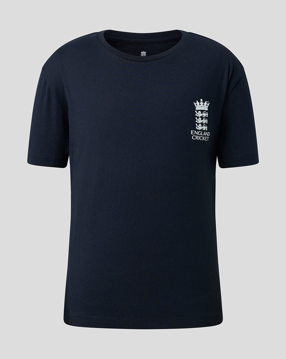 England Cricket Junior 26/27 Essential Crest Korte Mouw T-shirt - Marineblauw