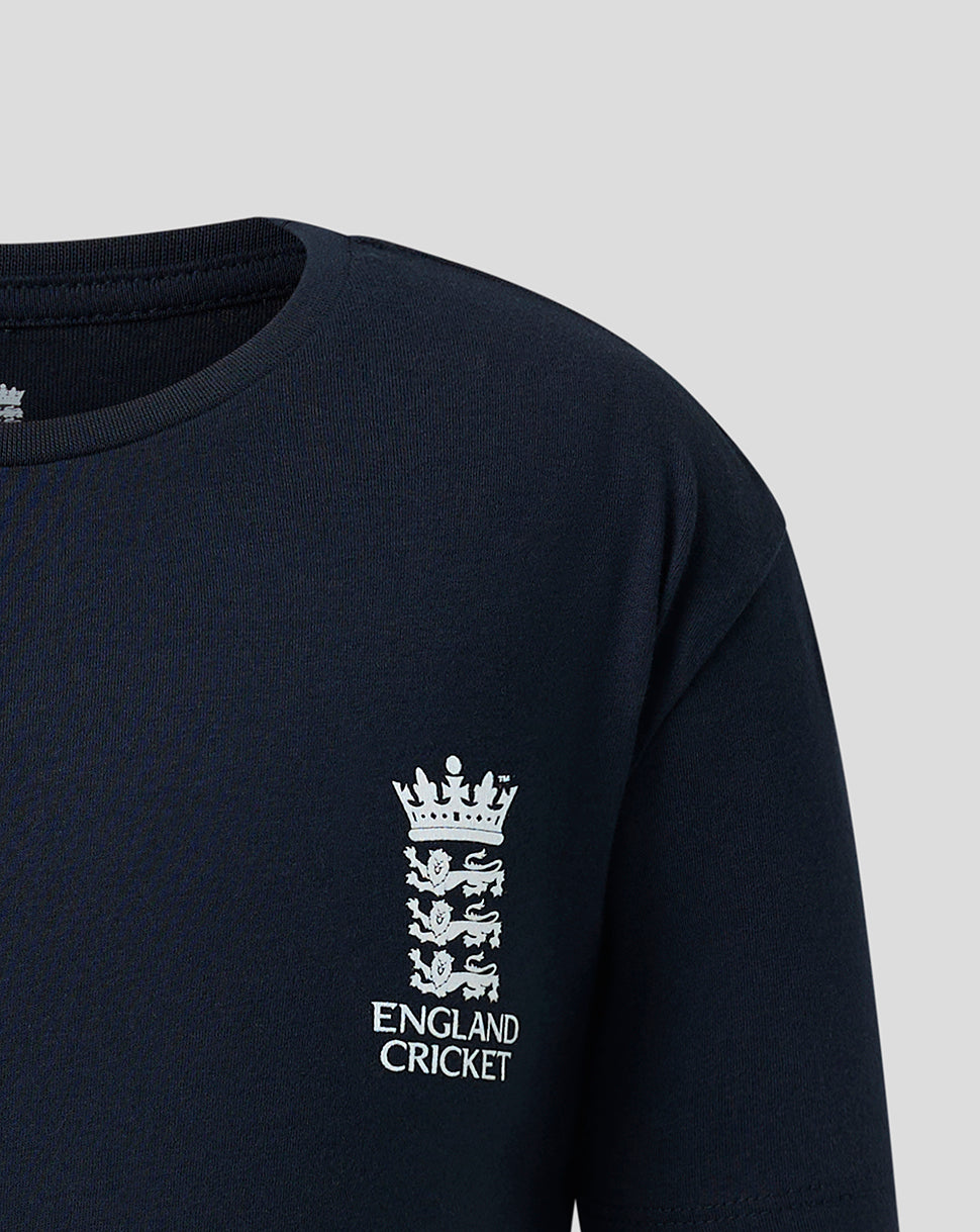 England Cricket Junior 26/27 Essential Crest Korte Mouw T-shirt - Marineblauw