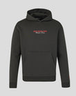 Black hoodie with red and white text on a gray background