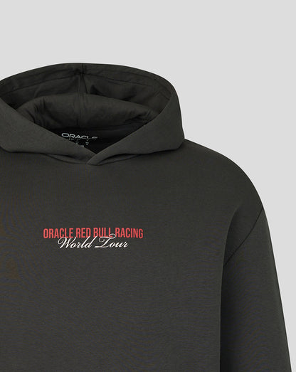 Black hoodie with 'Oracle Red Bull Racing World Tour' text on a gray background