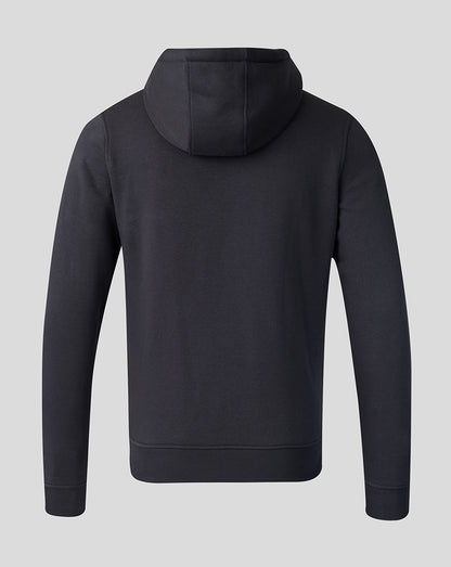Black hoodie shown from the back on a light gray background