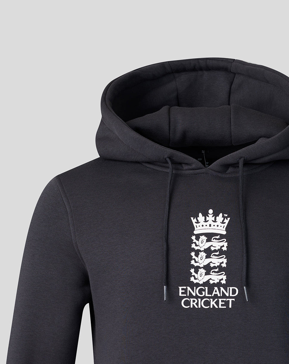 Black hoodie with England Cricket logo on a light gray background