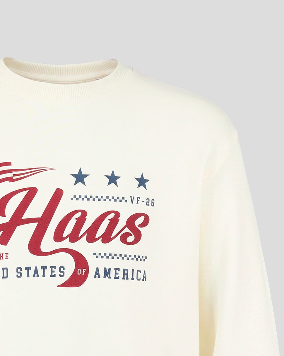 Official Haas Team Unisex USA Flag Sweatshirt - Egret - Egret