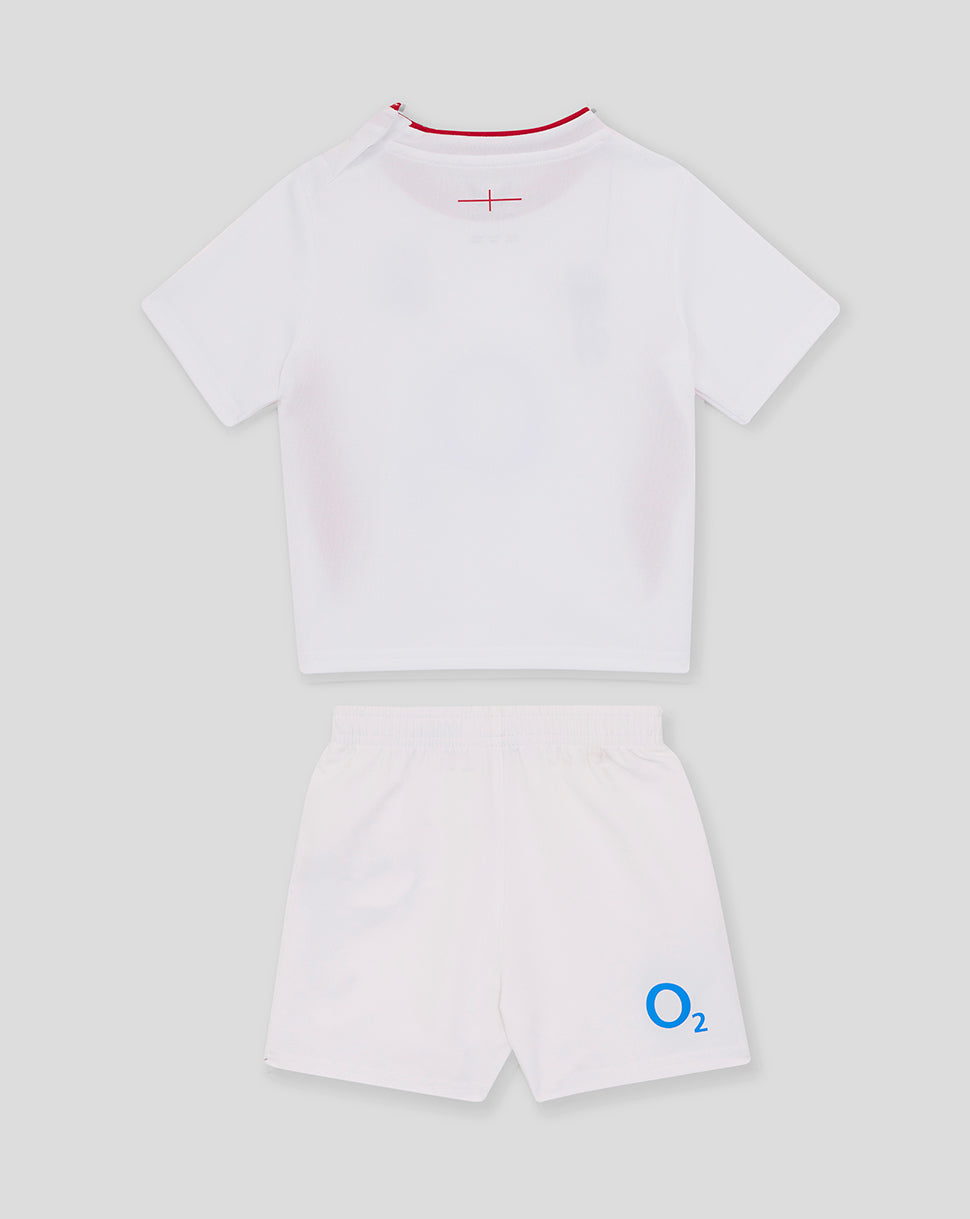 Conjunto local de manga corta England Rugby 25/26 para bebé – Blanco brillante - Blanco brillante/Lipstick Red