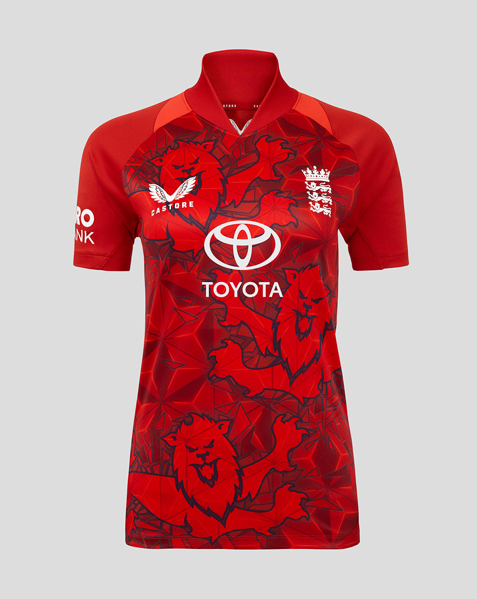 England Cricket T20 dames shirt met korte mouw 25/26 - Pompeian Red/Poppy Red