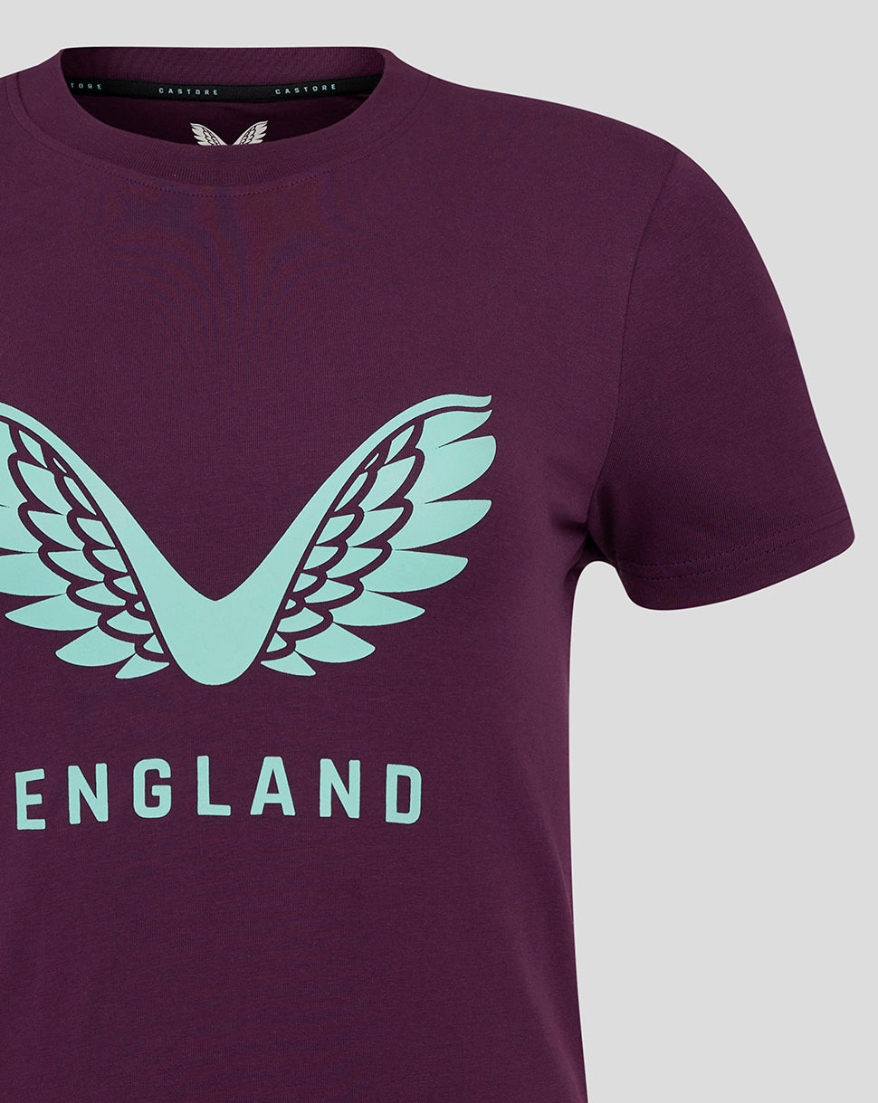 Damen England Cricket 25/26 Logo T-Shirt - Blackberry Wine/Aqua Splash