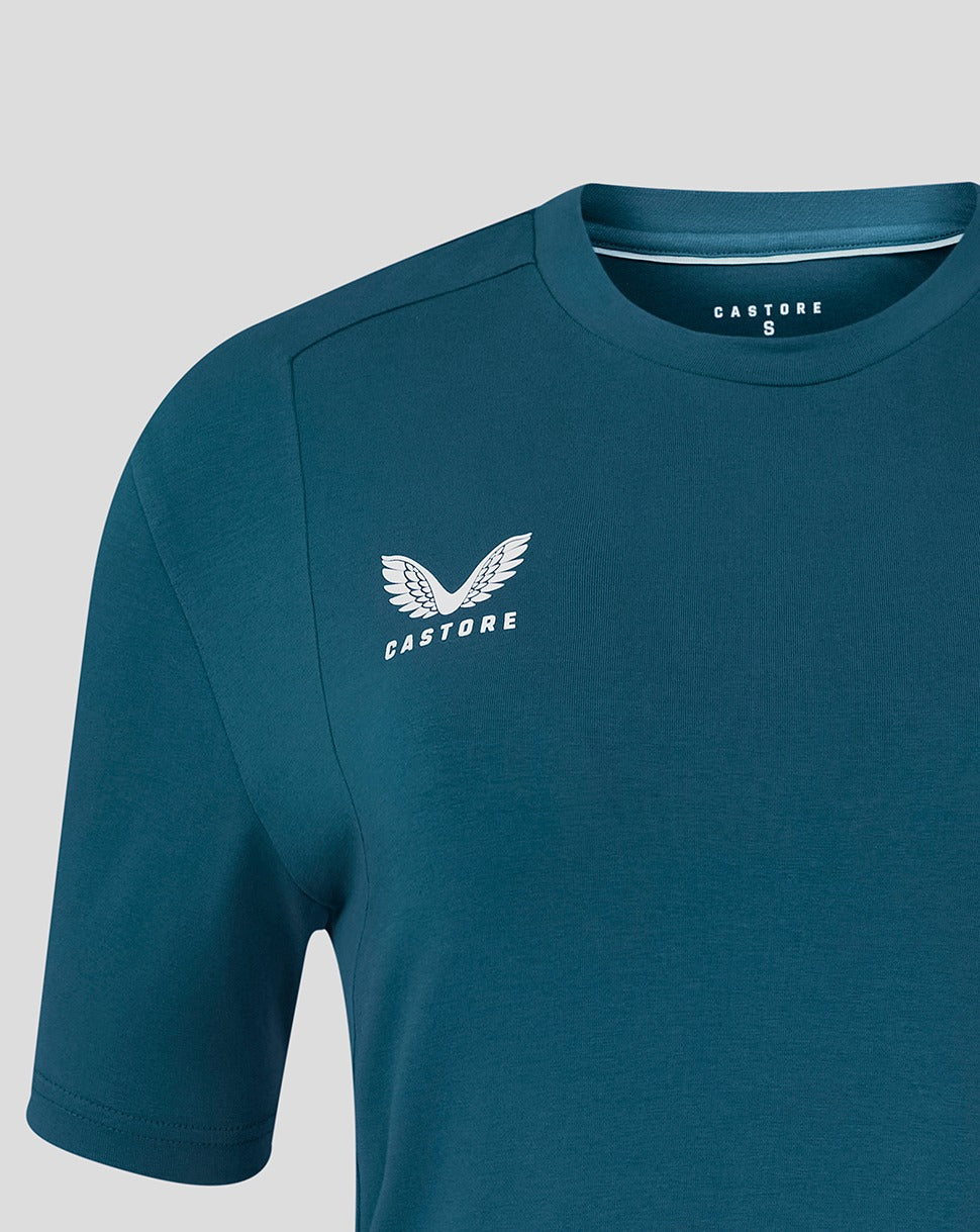 Teal athletic shirt with Castore logo on a light gray background