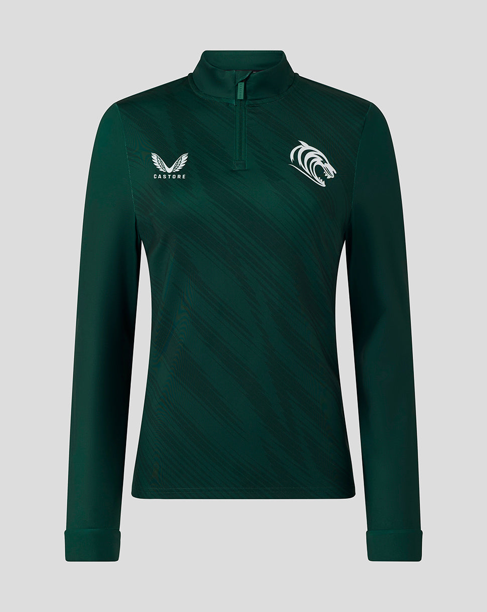 Prenda de entrenamiento con media cremallera Leicester Tigers 25/26 de mujer – Verde oscuro - Verde oscuro