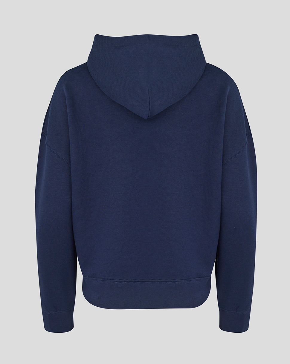 Navy blue hoodie on a light gray background
