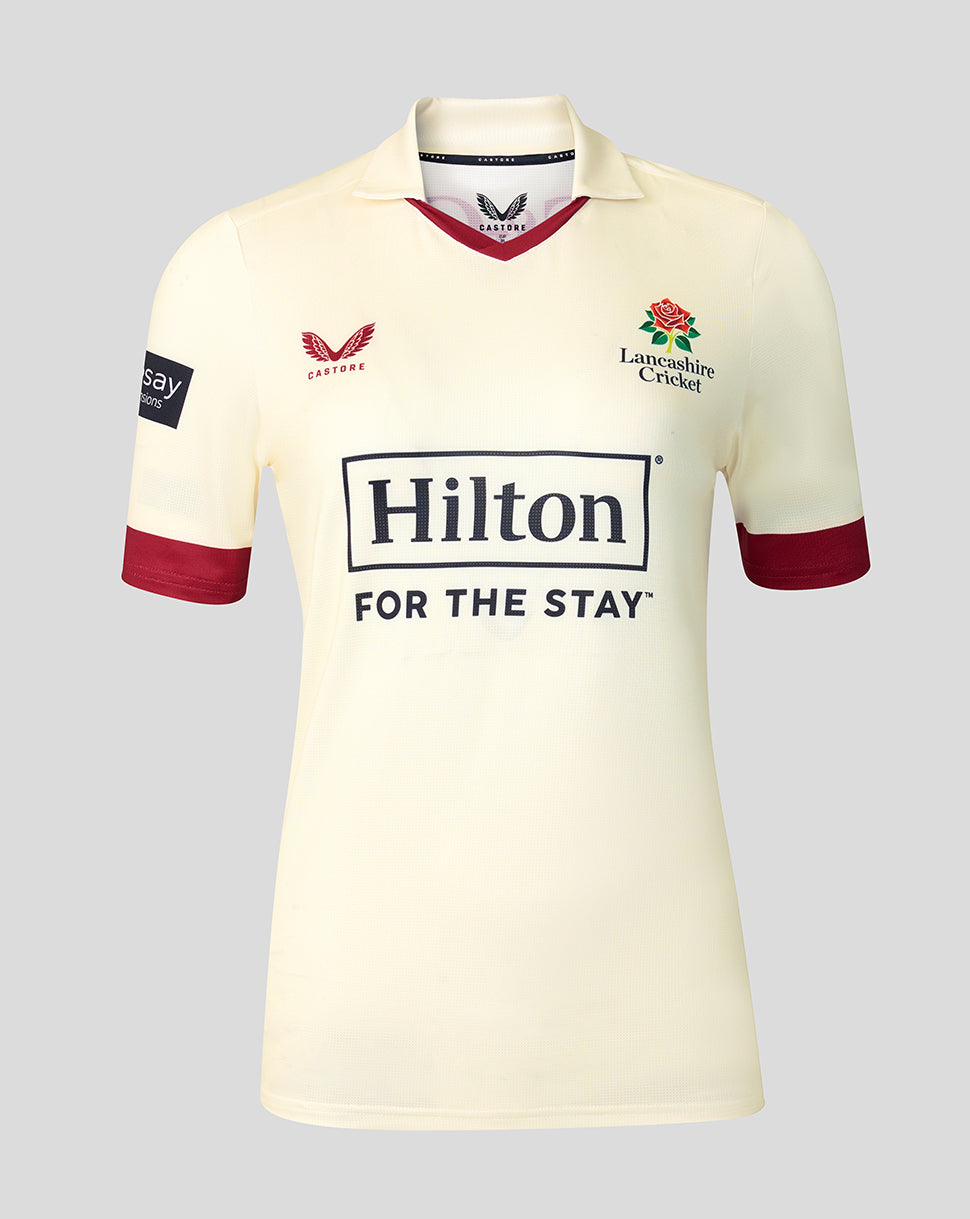 Camiseta de manga corta Lancashire Cricket 26/27 County Champs de mujer – Crema - Cannoli Cream