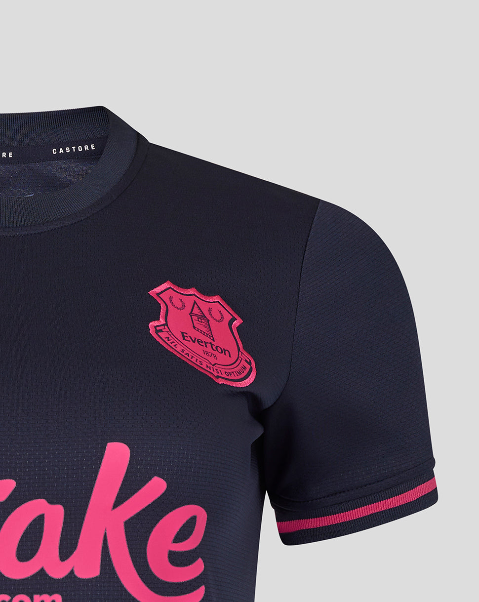 Black sports jersey with pink logo and text on a light gray background