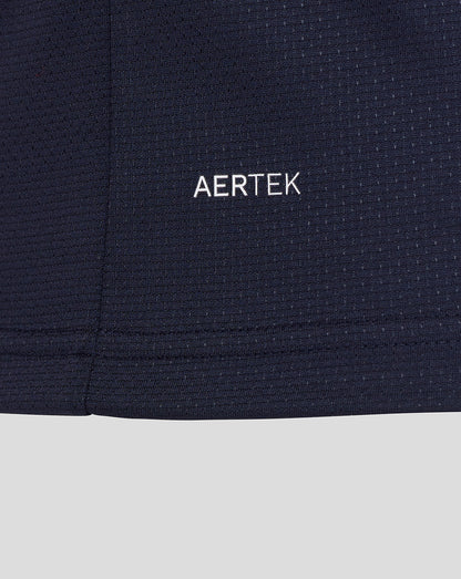 Close-up of a dark blue fabric with 'AERTEK' branding.
