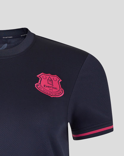 Black sports jersey with a red emblem on a light gray background