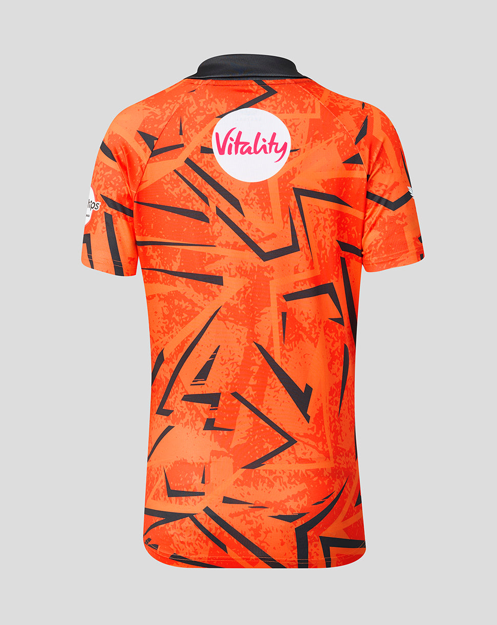 Camiseta de mujer Sunrisers Leeds The Hundred, de manga corta, tejido elástico y cuello redondo, 2026 - Naranja