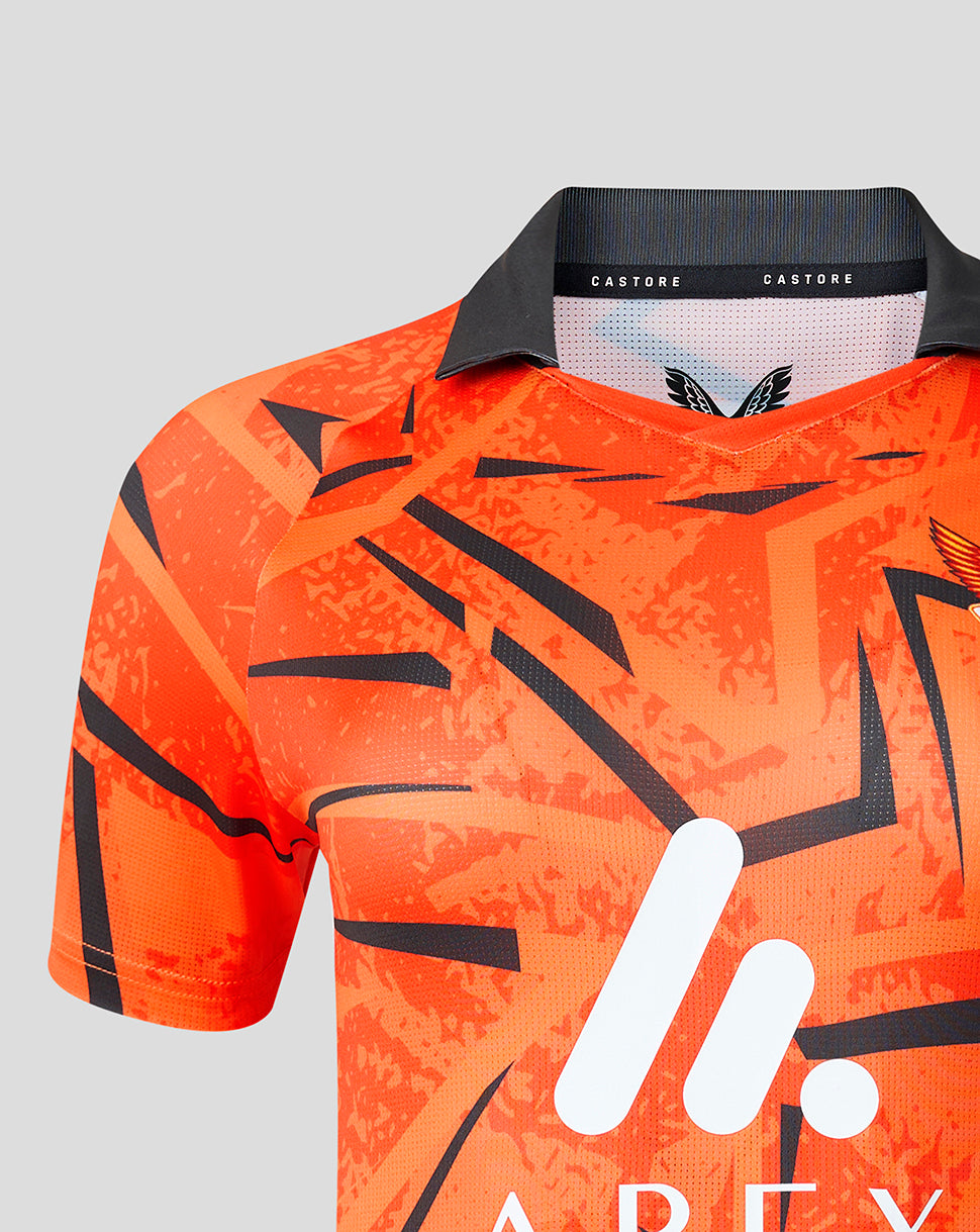 Camiseta de mujer Sunrisers Leeds The Hundred, de manga corta, tejido elástico y cuello redondo, 2026 - Naranja