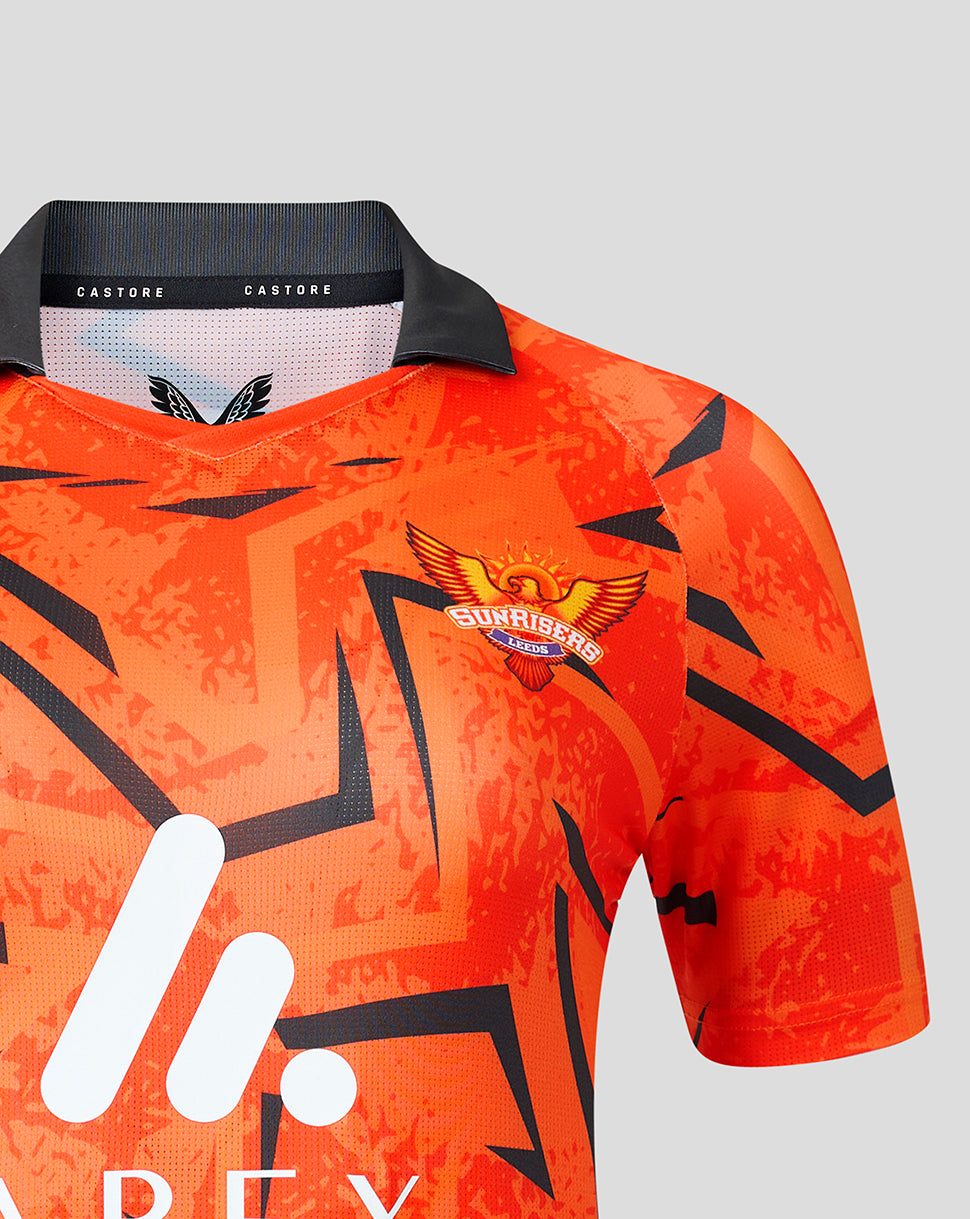 Camiseta de mujer Sunrisers Leeds The Hundred, de manga corta, tejido elástico y cuello redondo, 2026 - Naranja