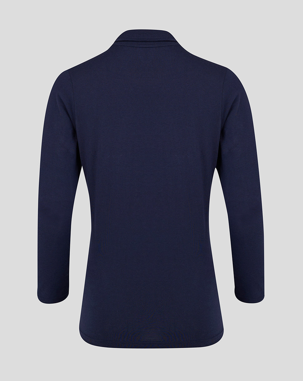Womens Long Sleeve Cotton Leisure Polo - Peacoat
