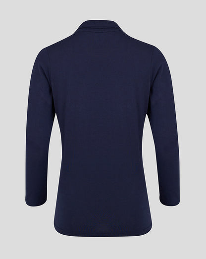 Womens Long Sleeve Cotton Leisure Polo - Peacoat