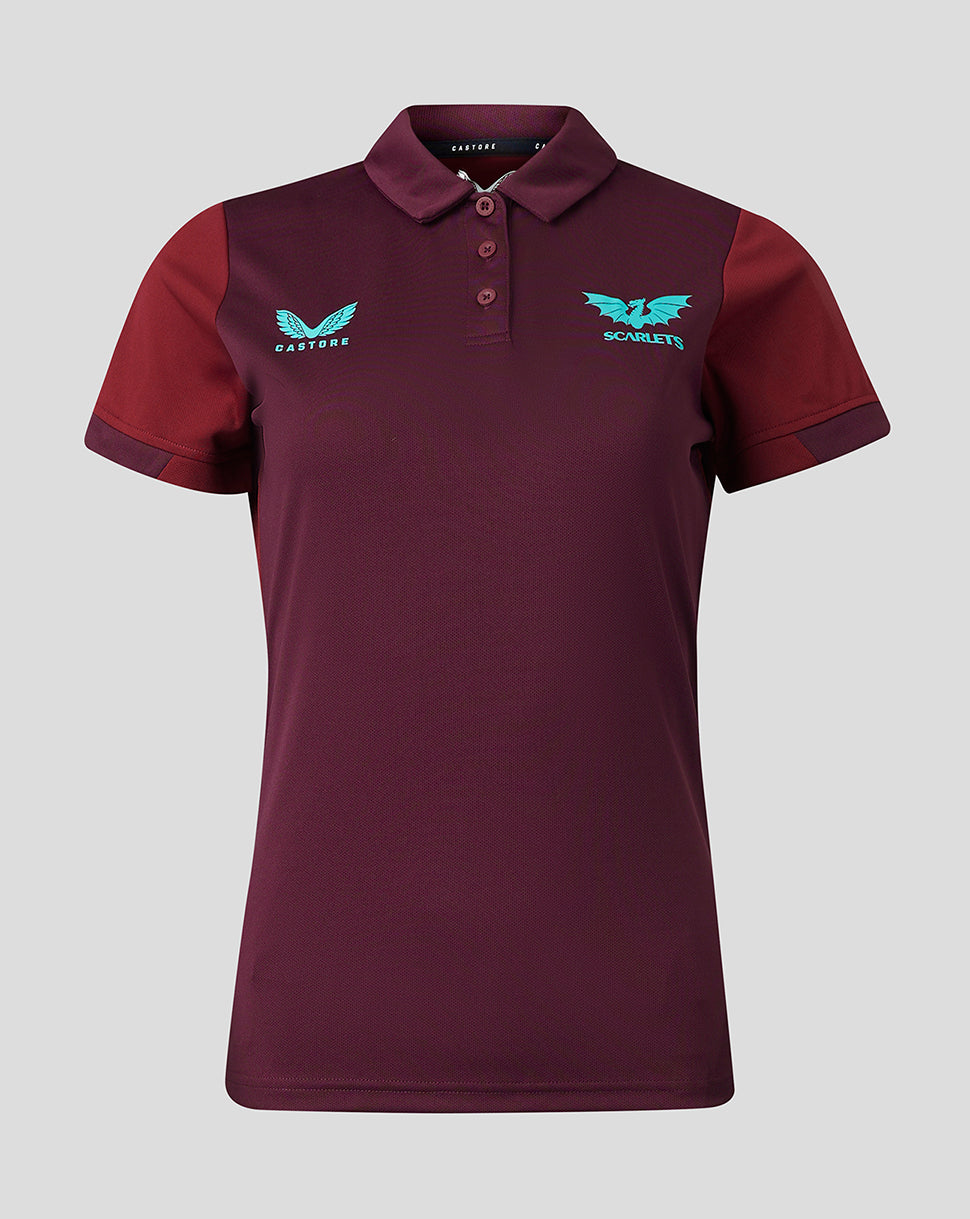 Scarlets Damen 23/24 Kurzarm-Travel-Polo - Burgunderrot