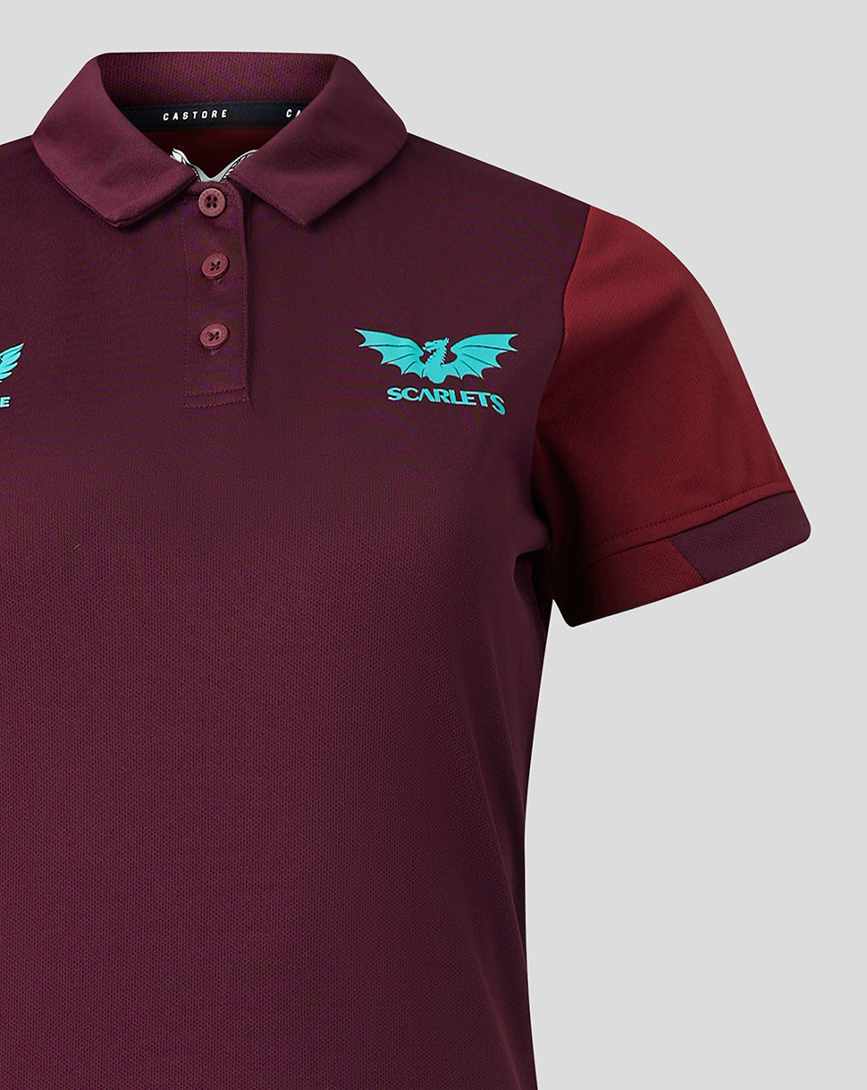 Scarlets Damen 23/24 Kurzarm-Travel-Polo - Burgunderrot