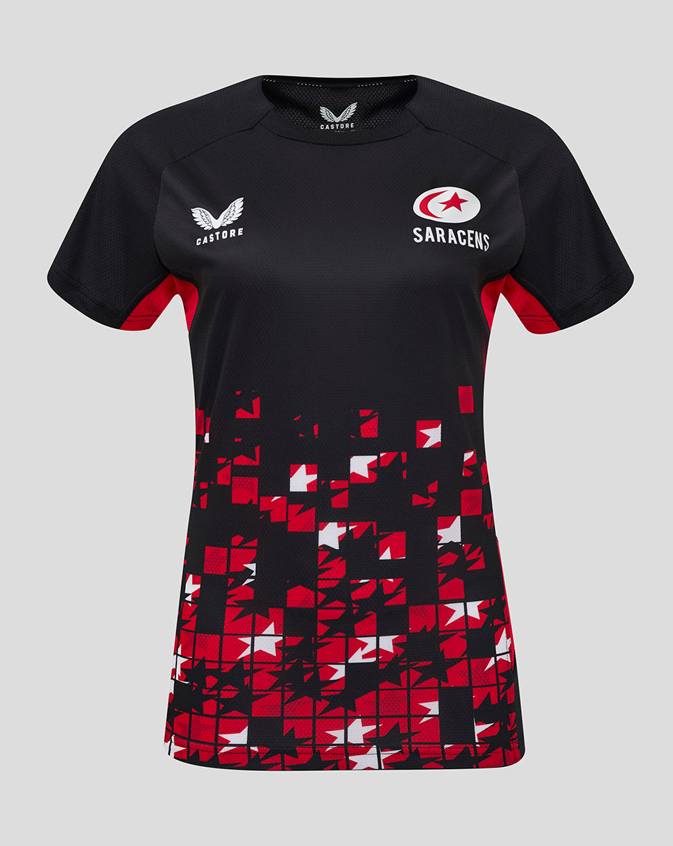 Saracens Damen 24/25 Matchday T-Shirt – Schwarz/Rot - Schwarz/Rot