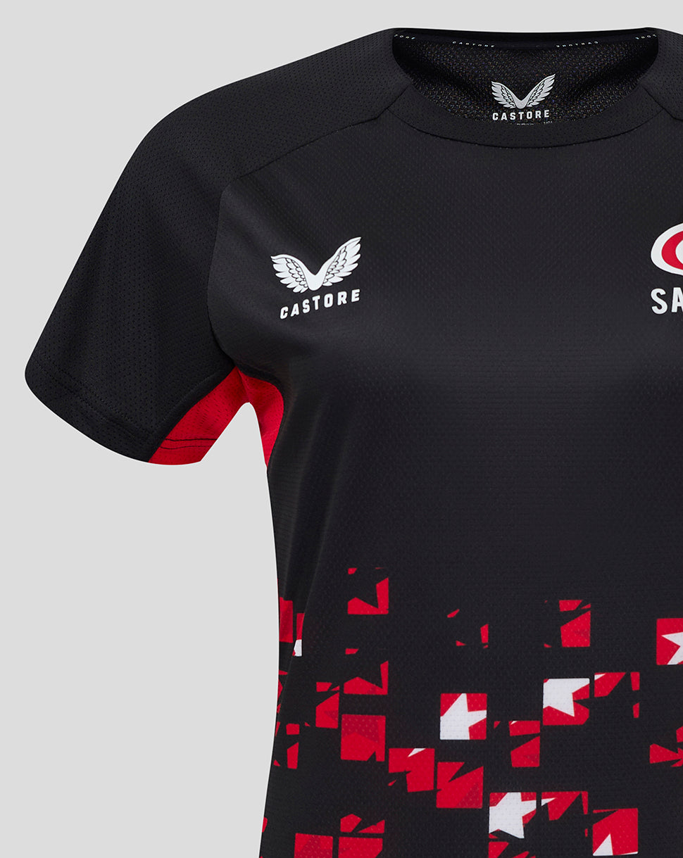 Saracens Damen 24/25 Matchday T-Shirt – Schwarz/Rot - Schwarz/Rot