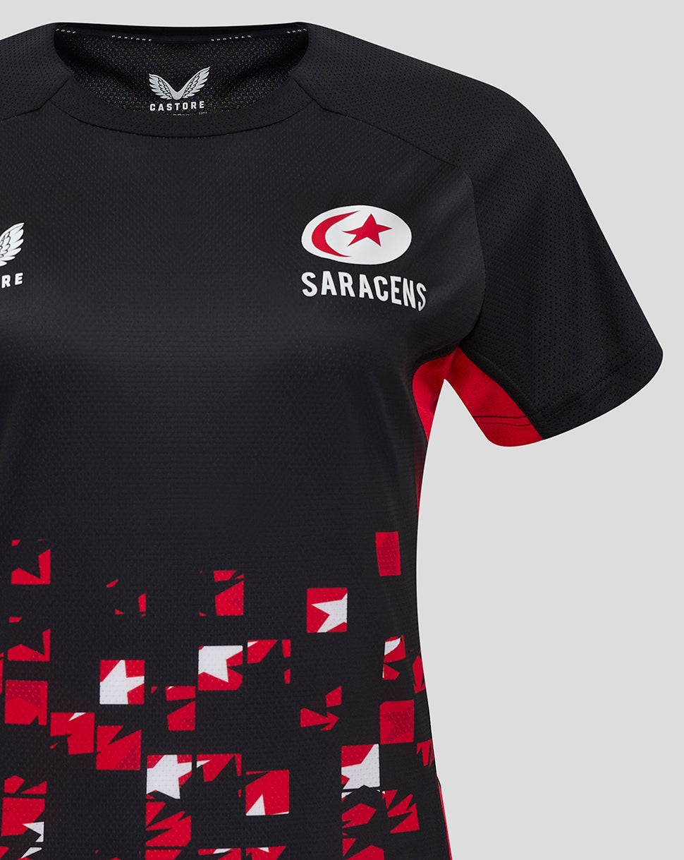Saracens Damen 24/25 Matchday T-Shirt – Schwarz/Rot - Schwarz/Rot