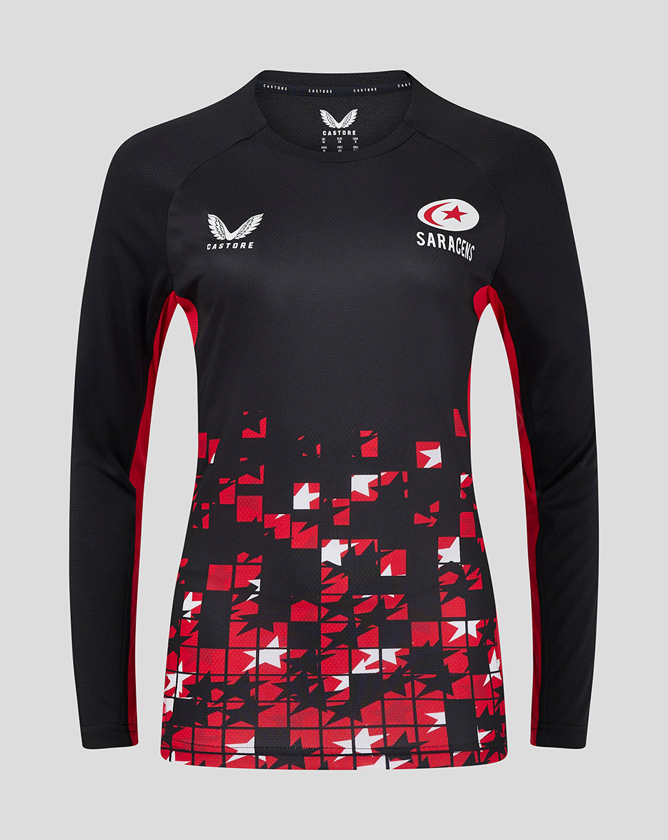 Saracens dames 24/25 matchday T-shirt met lange mouw – zwart/rood - Zwart/Rood