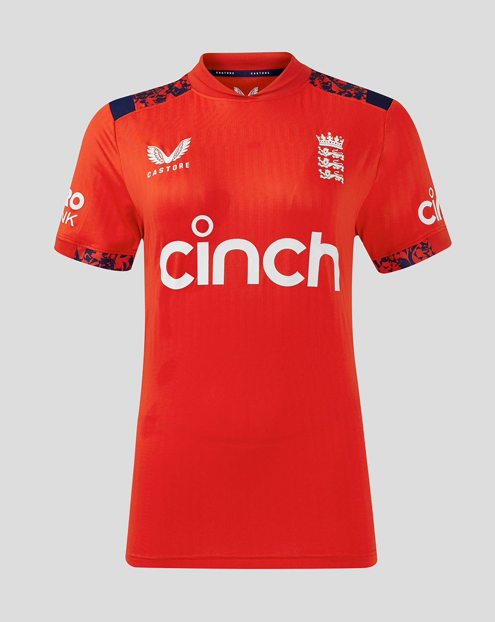 England Cricket Damen 24/25 T20 Kurzarm-Trikot - Rot