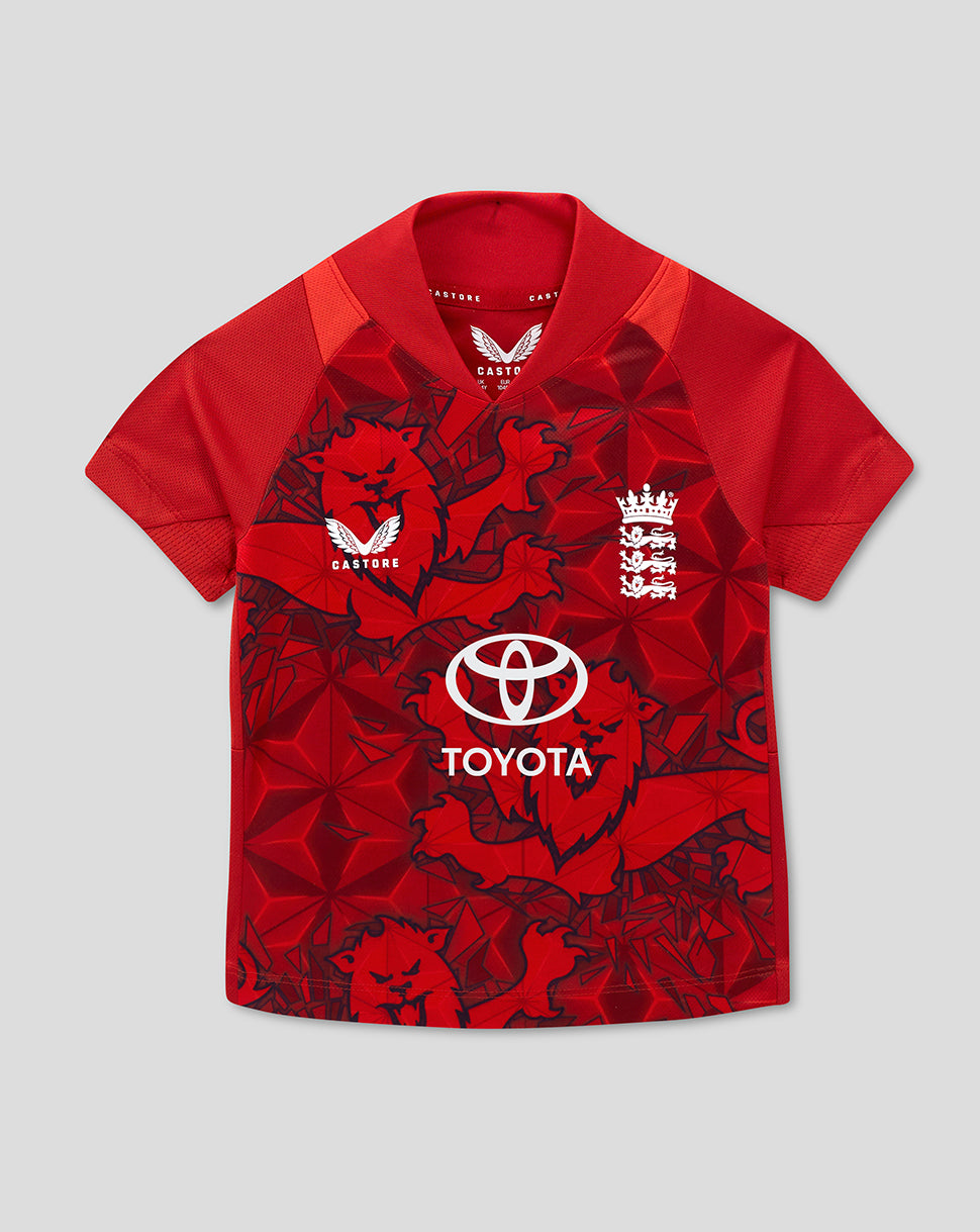 England Cricket T20 Baby Kurzarm-Trikot 25/26 - Pompeian Red/Poppy Red