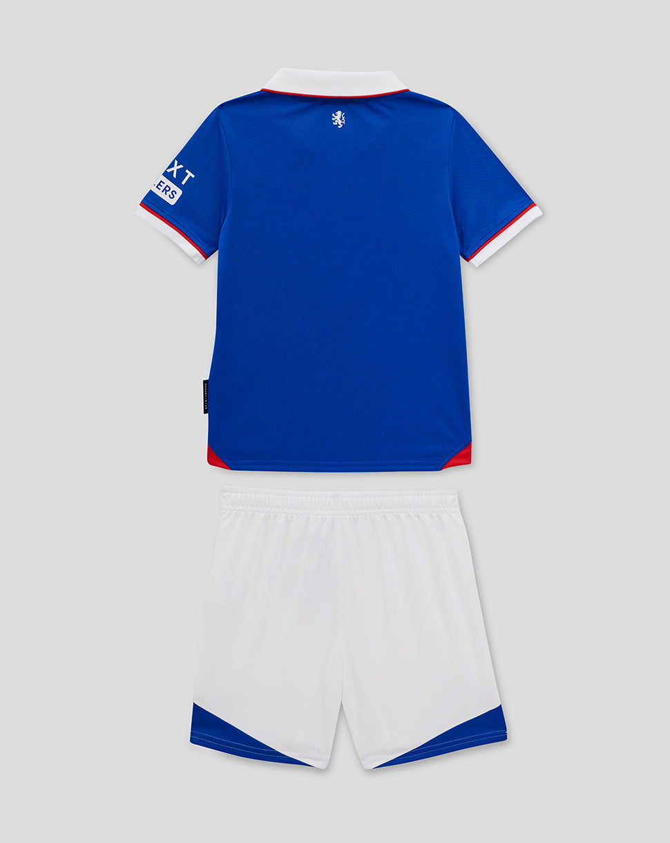 Back view of Rangers FC Infant 25/26 Home Kit showing blue jersey with white collar and white shorts