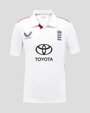White England cricket test junior short sleeve shirt with Toyota sponsor logo and England crest