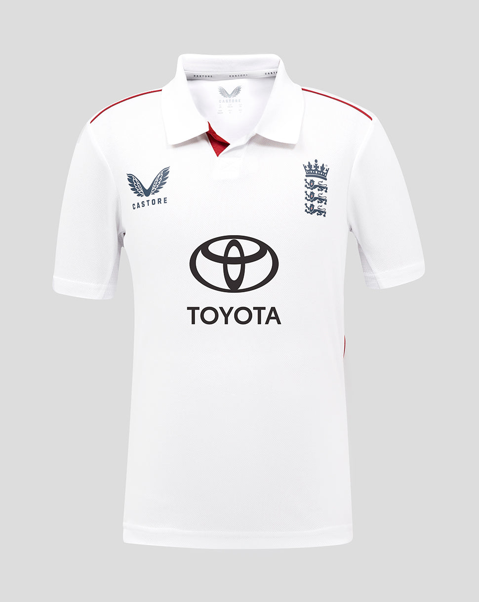 White polo shirt with Toyota logo on a gray background